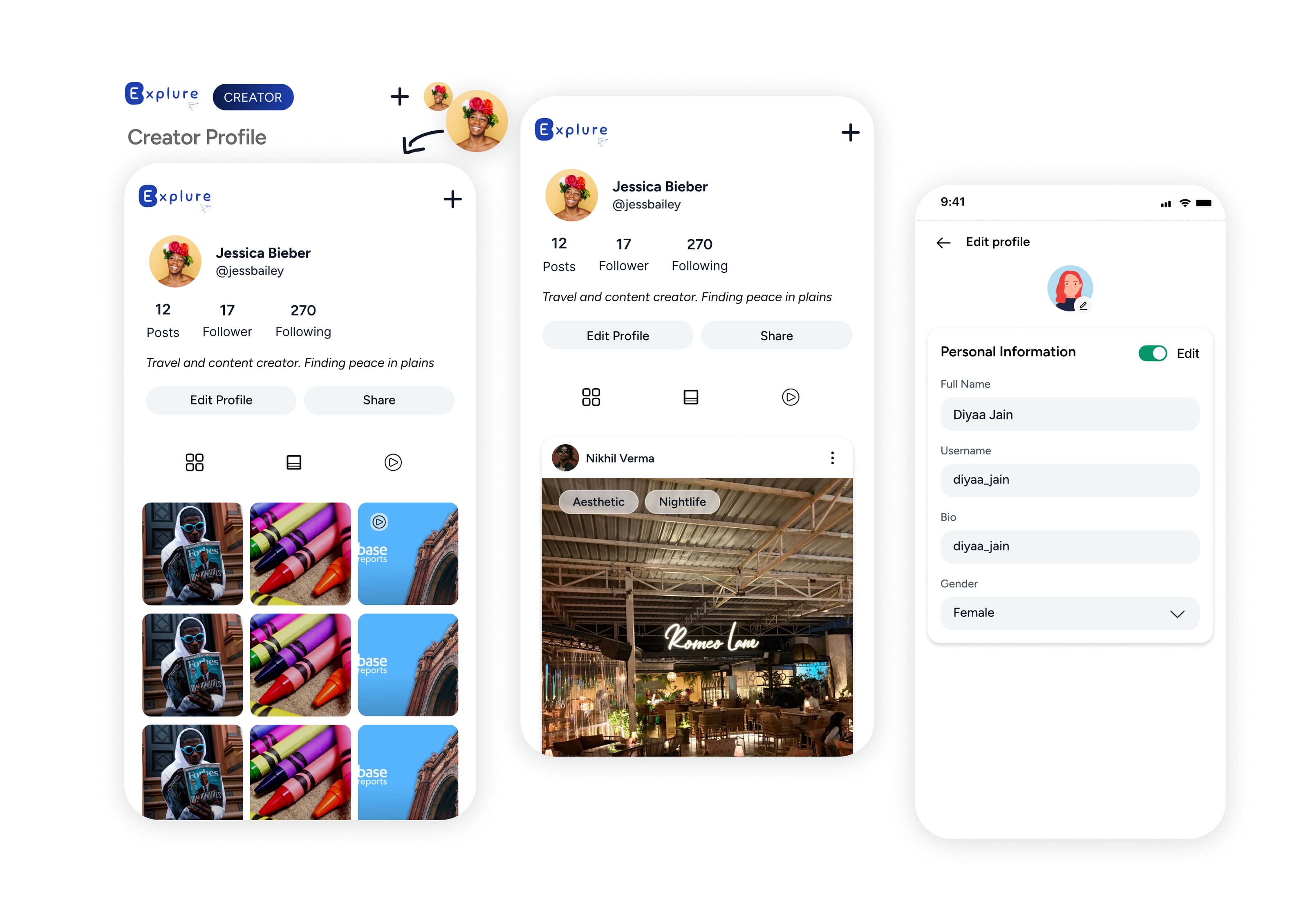 Explure case study — creator profile