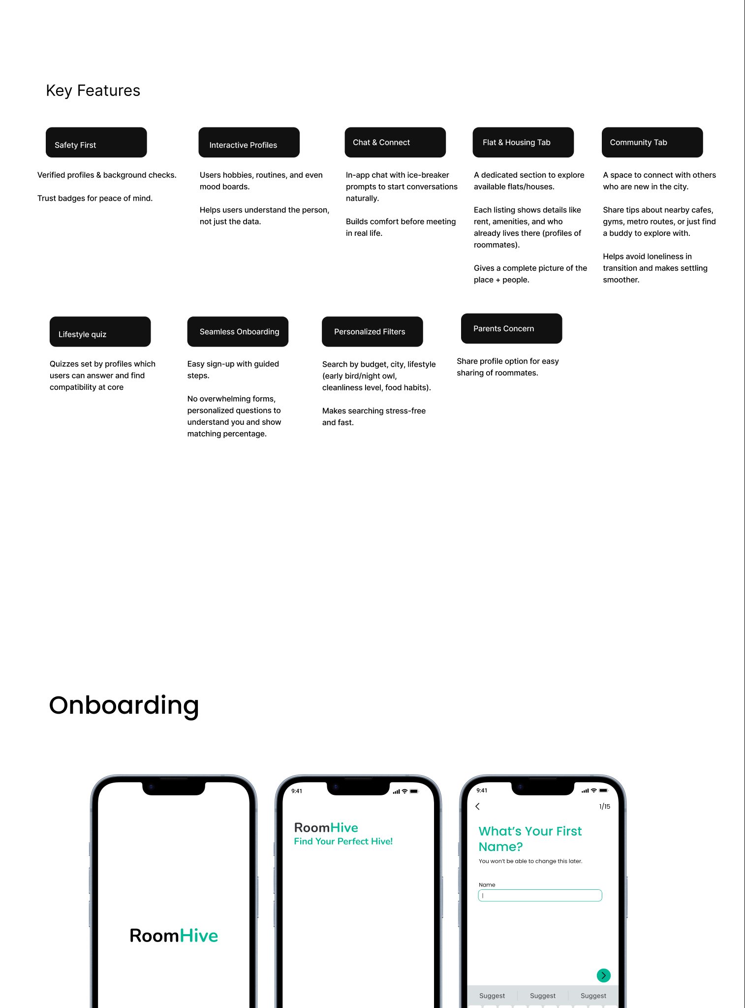 RoomHive case study — user flows