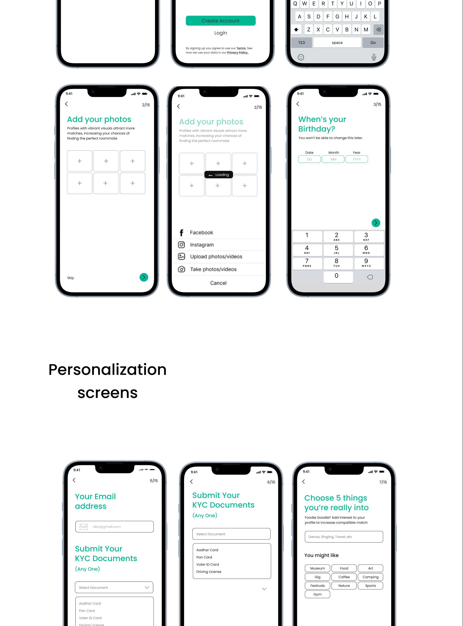 RoomHive case study — onboarding screens